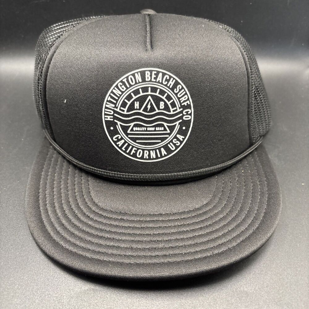 OTTO Huntington Beach Surf Co Black Mesh Back Trucker Hat Snapback Cap